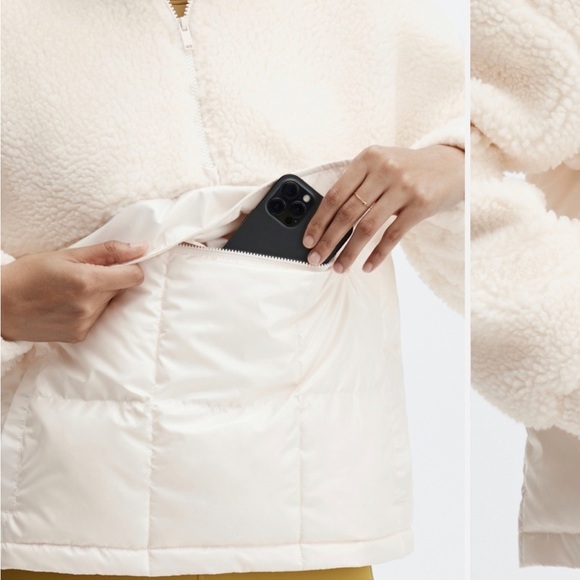 Fabletics Nelly Mixed Media Half Zip Puffer Sherpa Jacket Size Medium NWOT Ivory - Picture 7 of 14